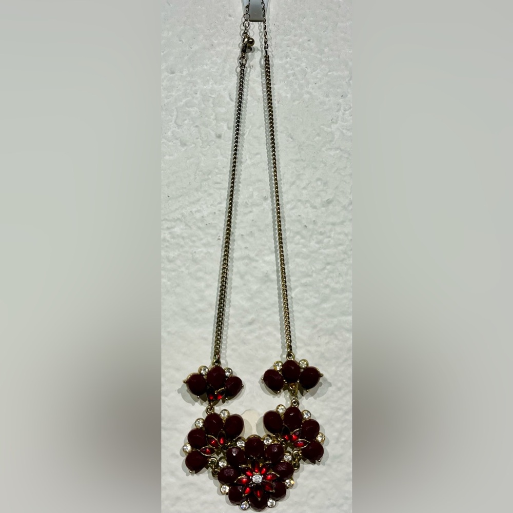 Vintage Red & Gold-toned Floral Rhinestone Necklace